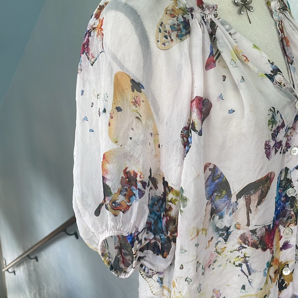 Fifteen Twenty Vintage Butterfly Motif Sheer Silk Floral Blouse oversized XS - Picture 5 of 8